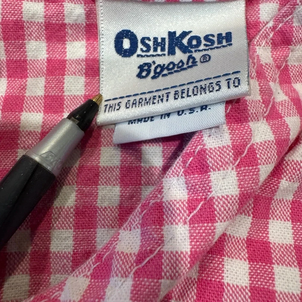 Vintage OshKosh‎ Pink White Gingham Sleeveless Dress Jumper 2T Made in USA